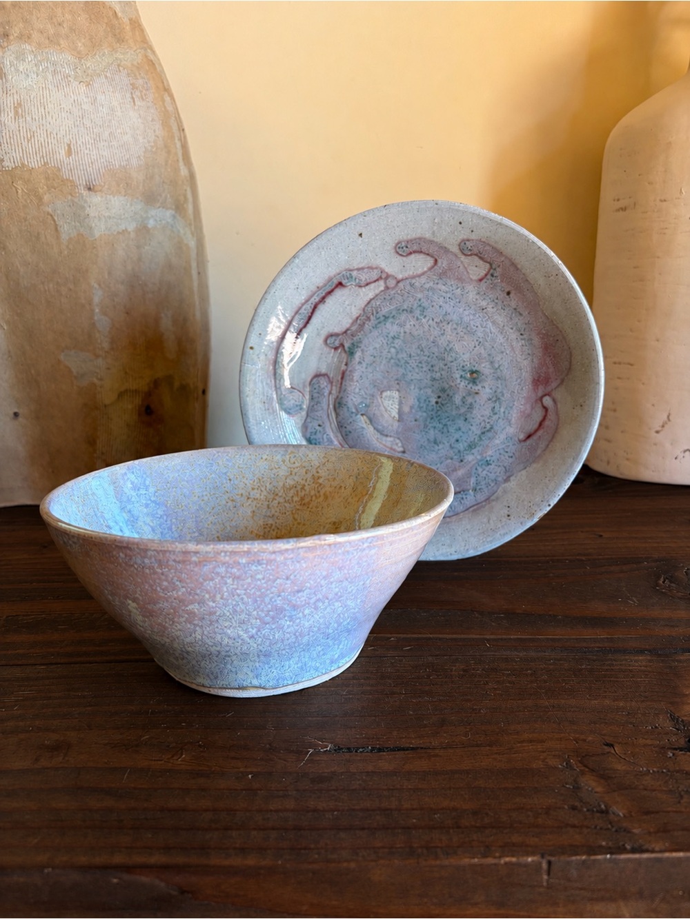 Vintage Handmade Signed Studio Pottery Bowl & Plate Set